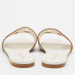 مملوكة مسبقًا Dior White Leather D Club Flat Sandals Size 38