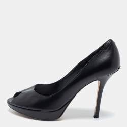Pre Owned Dior Black Leather Miss Dior Peep-Toe Platform Pumps Size 38