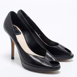 Pre Owned Dior Black Leather Miss Dior Peep-Toe Platform Pumps Size 38