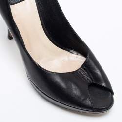 Pre Owned Dior Black Leather Miss Dior Peep-Toe Platform Pumps Size 38