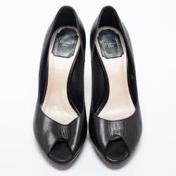 Pre Owned Dior Black Leather Miss Dior Peep-Toe Platform Pumps Size 38