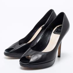 Pre Owned Dior Black Leather Miss Dior Peep-Toe Platform Pumps Size 38