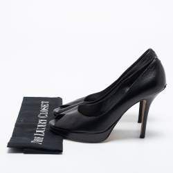 Pre Owned Dior Black Leather Miss Dior Peep-Toe Platform Pumps Size 38