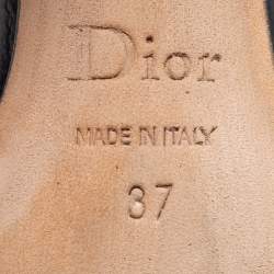 Pre Owned Dior Tri-Color Lizard Embossed Leather Strass T-Strap Pointed Toe Pumps Size 37