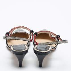 Pre Owned Dior Tri-Color Lizard Embossed Leather Strass T-Strap Pointed Toe Pumps Size 37