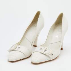 Dior White Cannage Leather Buckle Detail Pumps Size 40