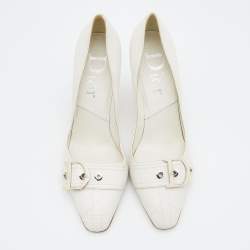 Dior White Cannage Leather Buckle Detail Pumps Size 40