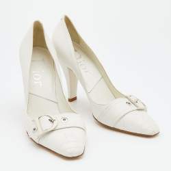 Dior White Cannage Leather Buckle Detail Pumps Size 40