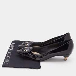 Pre Owned Dior Black Patent Leather Buckle Detail Pumps Size 39