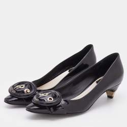 Pre Owned Dior Black Patent Leather Buckle Detail Pumps Size 39