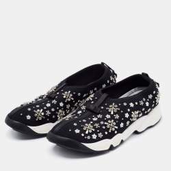 Dior Black Crystal Embellished Mesh Fusion Low-Top Sneakers Size 40 