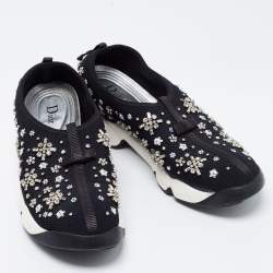 Dior Black Crystal Embellished Mesh Fusion Low-Top Sneakers Size 40 