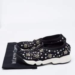 Dior Black Crystal Embellished Mesh Fusion Low-Top Sneakers Size 40 