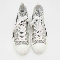 مملوكة مسبقًا Dior White/Grey Oblique Mesh and Rubber B23 High Top Sneakers Size 41