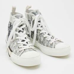 مملوكة مسبقًا Dior White/Grey Oblique Mesh and Rubber B23 High Top Sneakers Size 41