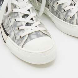مملوكة مسبقًا Dior White/Grey Oblique Mesh and Rubber B23 High Top Sneakers Size 41