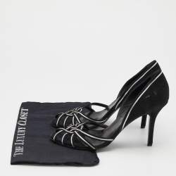 Pre Owned Dior Black/Silver Suede Peep Toe Strappy Sandals Size 40