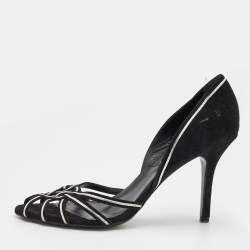 Pre Owned Dior Black/Silver Suede Peep Toe Strappy Sandals Size 40