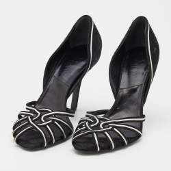 Pre Owned Dior Black/Silver Suede Peep Toe Strappy Sandals Size 40
