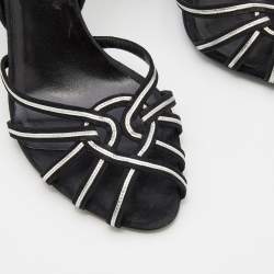 Pre Owned Dior Black/Silver Suede Peep Toe Strappy Sandals Size 40