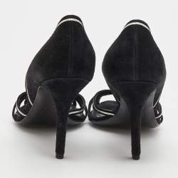 Pre Owned Dior Black/Silver Suede Peep Toe Strappy Sandals Size 40