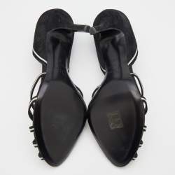 Pre Owned Dior Black/Silver Suede Peep Toe Strappy Sandals Size 40