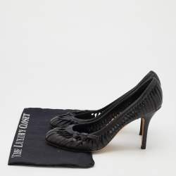 Pre Owned Dior Black Leather Cut Out Detail Bow Pumps Size 40.5
