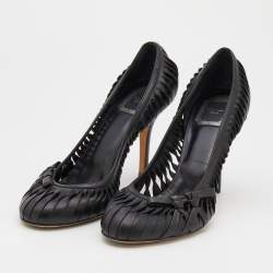Pre Owned Dior Black Leather Cut Out Detail Bow Pumps Size 40.5