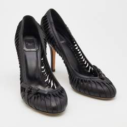 Pre Owned Dior Black Leather Cut Out Detail Bow Pumps Size 40.5