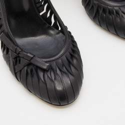 Pre Owned Dior Black Leather Cut Out Detail Bow Pumps Size 40.5