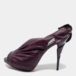 Pre Owned Dior Burgundy Leather Peep Toe Bow Platform Sandals Size 41.5