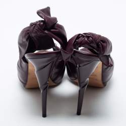 Pre Owned Dior Burgundy Leather Peep Toe Bow Platform Sandals Size 41.5