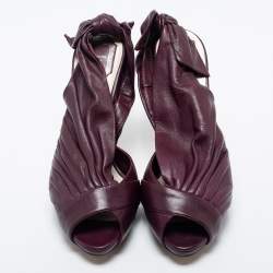 Pre Owned Dior Burgundy Leather Peep Toe Bow Platform Sandals Size 41.5