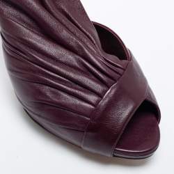 Pre Owned Dior Burgundy Leather Peep Toe Bow Platform Sandals Size 41.5