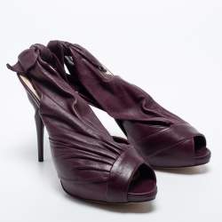 Pre Owned Dior Burgundy Leather Peep Toe Bow Platform Sandals Size 41.5