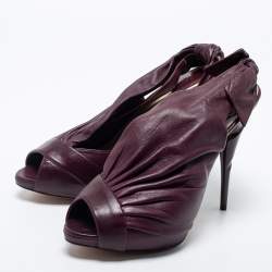 Pre Owned Dior Burgundy Leather Peep Toe Bow Platform Sandals Size 41.5