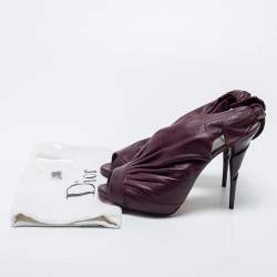 Pre Owned Dior Burgundy Leather Peep Toe Bow Platform Sandals Size 41.5