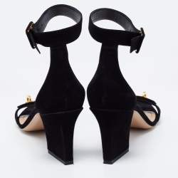 Pre Owned Dior Black Suede C'est Block Heel Ankle Strap Sandals Size 39