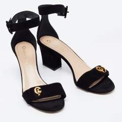 Pre Owned Dior Black Suede C'est Block Heel Ankle Strap Sandals Size 39