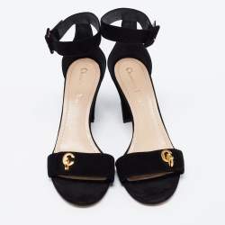 Pre Owned Dior Black Suede C'est Block Heel Ankle Strap Sandals Size 39