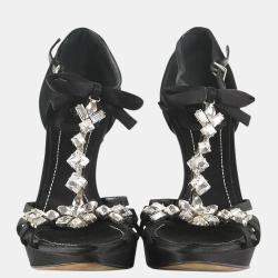 Christian Dior Black Satin Crystal Bow Open Toe Sandals Size EU 36