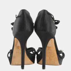 Christian Dior Black Satin Crystal Bow Open Toe Sandals Size EU 36