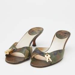مملوكة مسبقًا Dior Multicolor Textured Leather Lock Key Slide Sandals Size 38.5