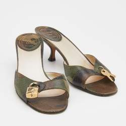 مملوكة مسبقًا Dior Multicolor Textured Leather Lock Key Slide Sandals Size 38.5