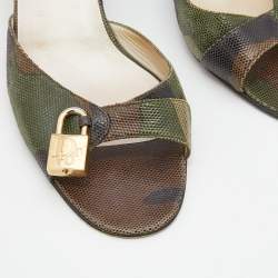 مملوكة مسبقًا Dior Multicolor Textured Leather Lock Key Slide Sandals Size 38.5
