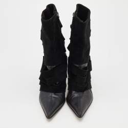 Pre Owned Dior Black Suede and Leather Pointed Toe Ankle Length Boots Size 38.5