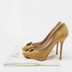Christian Dior Brown Patent Leather Bow Peep Toe Pumps Size 38.5
