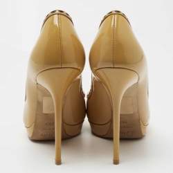 Christian Dior Brown Patent Leather Bow Peep Toe Pumps Size 38.5