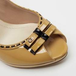 Christian Dior Brown Patent Leather Bow Peep Toe Pumps Size 38.5