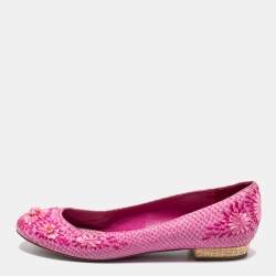 مملوكة مسبقًا Dior Pink Python Embossed Leather Ballet Flats Size 38
